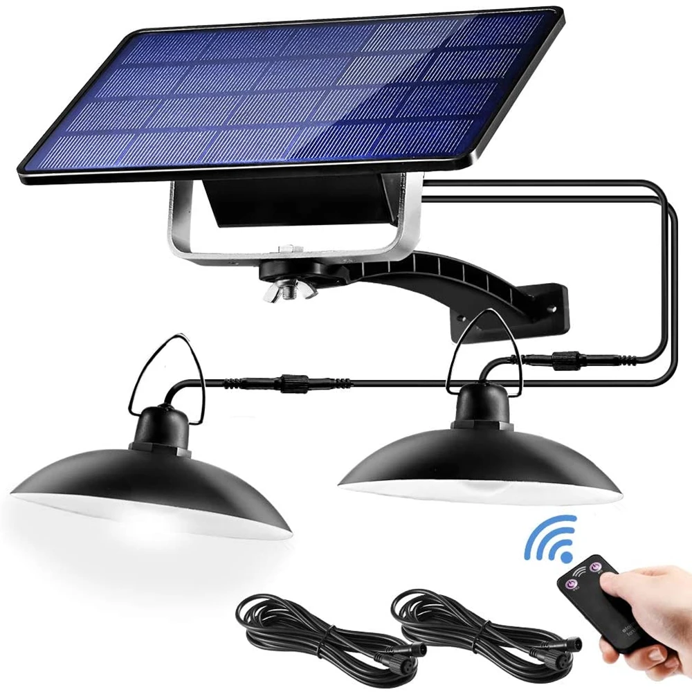 

Solar LED Chandelier Double Head IP65 Outdoor Waterproof Solar Lamps Indoor Remote Control Solar Pendant Light for Garden Yard