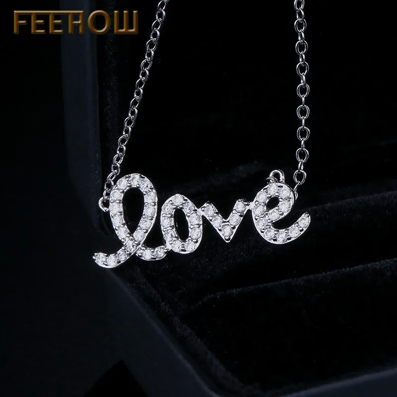 FEEHOW романтичный любовный с буквами ожерелье подвеской в форме кристалла для пар