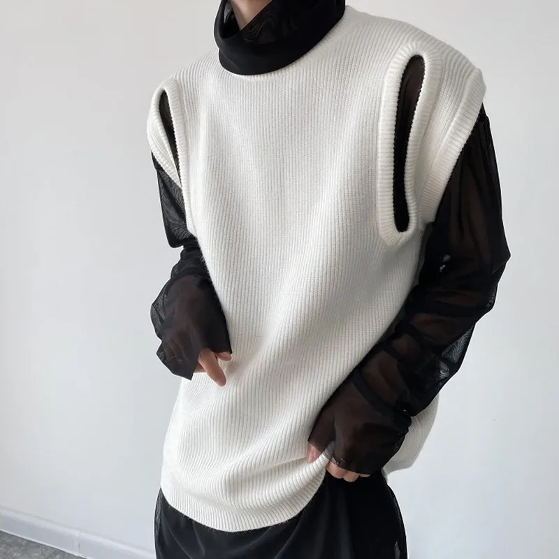 

Корейский модный универсальный Трикотажный жилет, новинка 2021, трикотажная одежда без рукавов с двойными манжетами, топы, белая Повседневна...