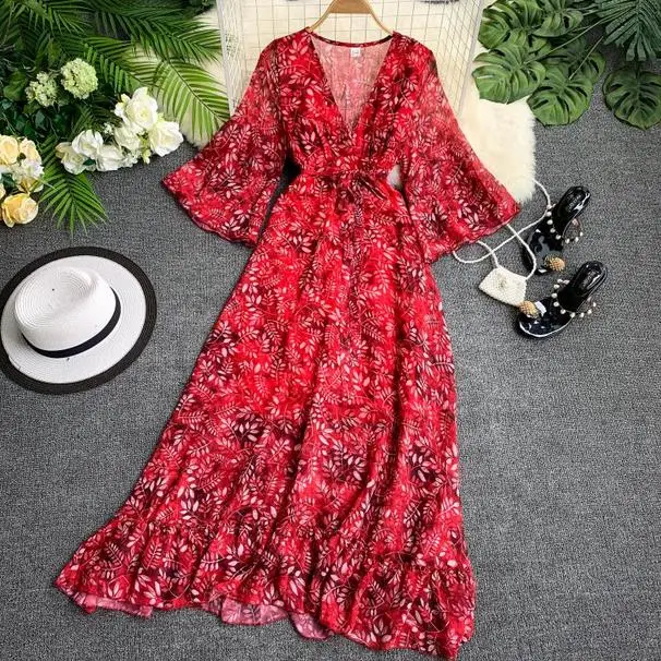 Женское длинное платье в пляжном стиле платье-трапеция с богемным принтом