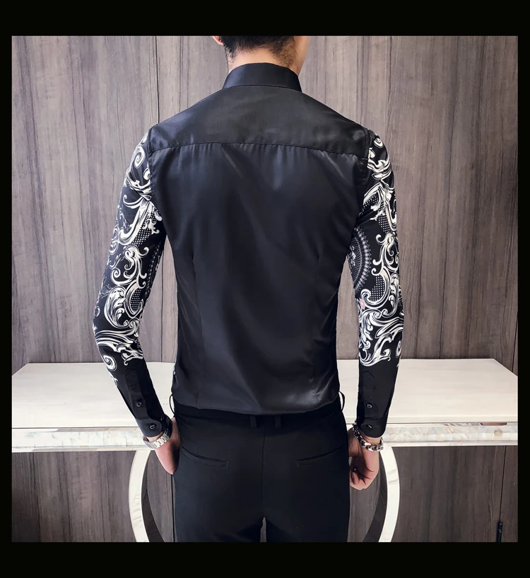 Мужская рубашка с принтом пейсли, Camisa, облегающая мужская деловая рубашка для мужчин, облегающая Корейская одежда, мужская рубашка для выпускного вечера