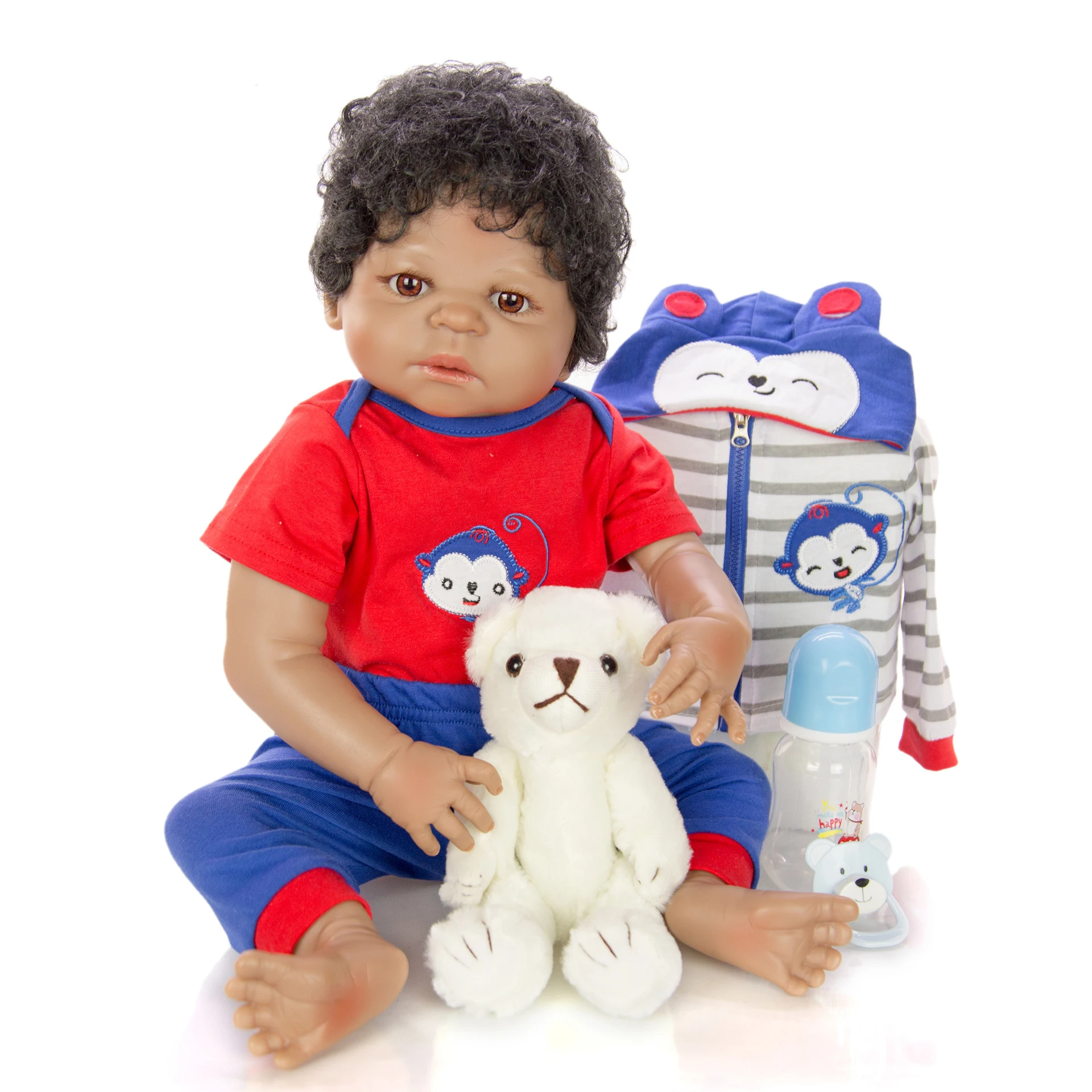 

Black baby dolls African boy l.o.l reborn silicone vinyl 57cm newborn poupee boneca baby soft toy girl kid gift