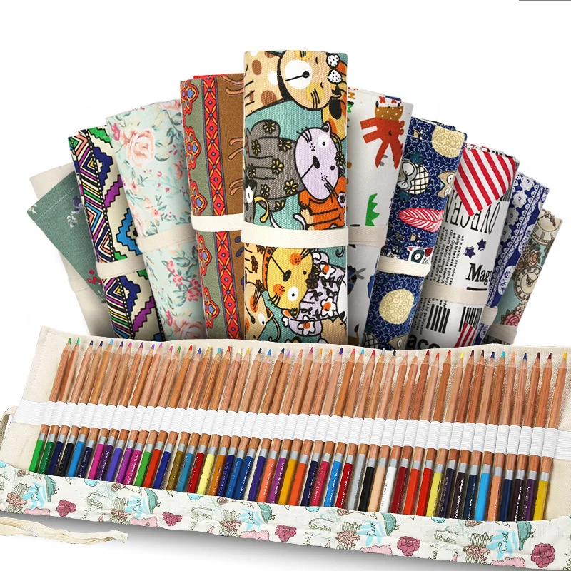 

36 Holes Pencil Case School Supplies Art Pen Bag Pouch Canvas Pen Wrap Roll Makeup Cosmetic Brush Pen Storage Stationery Student