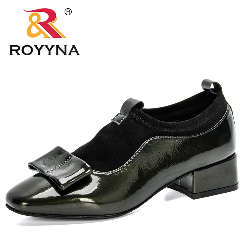 

Женские туфли-лодочки ROYYNA, из мягкой лакированной кожи, с круглым носком, на каблуке, с бантом, для весны и осени, 2020