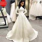 Свадебное платье с длинными рукавами-фонариками, матовое атласное платье для свадьбы, а-силуэт, платье невесты, свадебное платье, свадебное платье