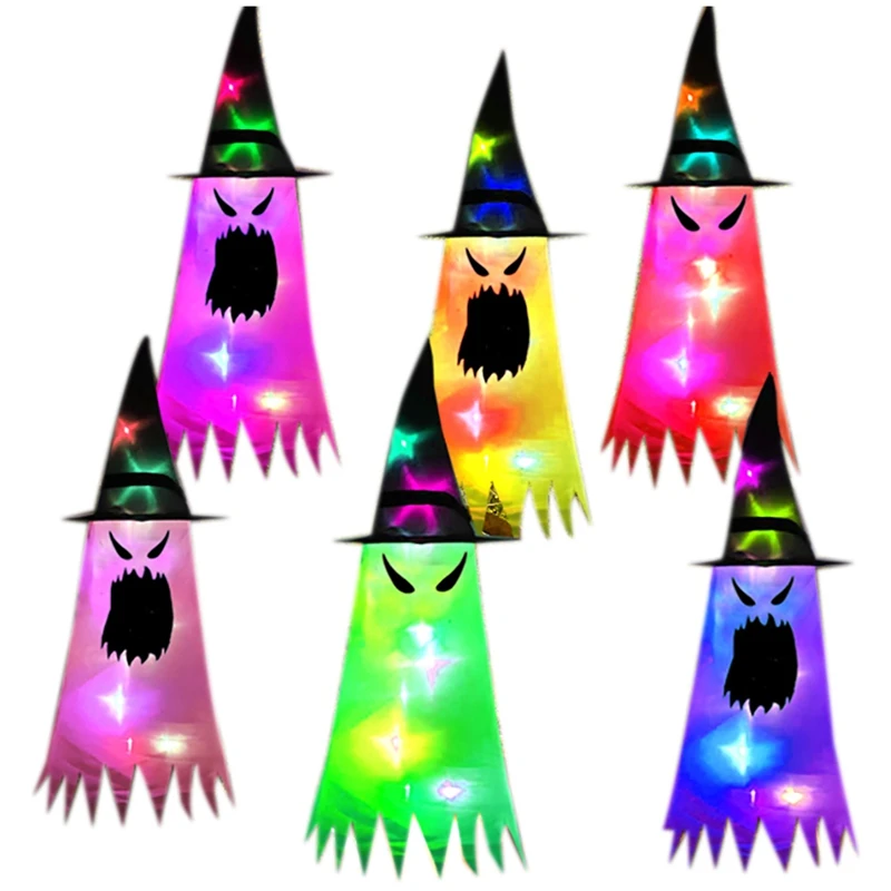 

6 светящихся праздничных светодиодных ламп на Хэллоуин, которые можно носить на голове или как подвесную шляпу ведьмы, садовый Свадебный де...