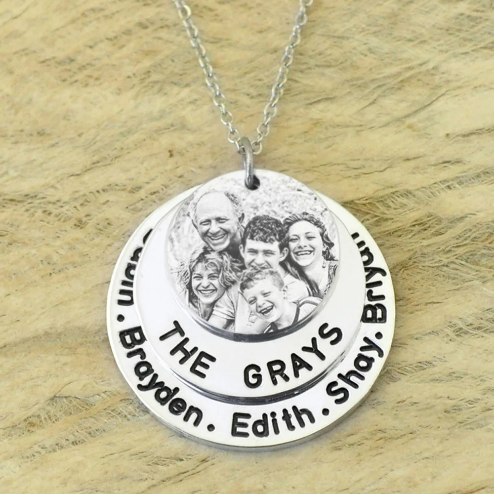 

Personalized Family Necklace Photo Necklace Custom Picture Necklace Engraved Photo Keepsake Portrait Jewelry Gift For Her