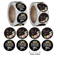 500pcs 2 5cm flower thank you black stickers christmas decoration sealing label cute stationery sticker