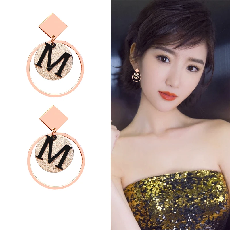

New Arrivals Graceful M Pattern Drop Earrings For Women Girl Top Quality Titanium Steel Earrings Piercing Jewelry