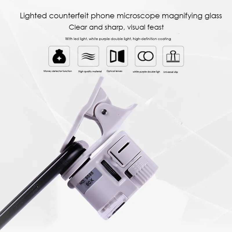 Лупа 60 раз микроскоп Карманный яркость фонарик Макрос микроскопа объектив 9595W1 60X