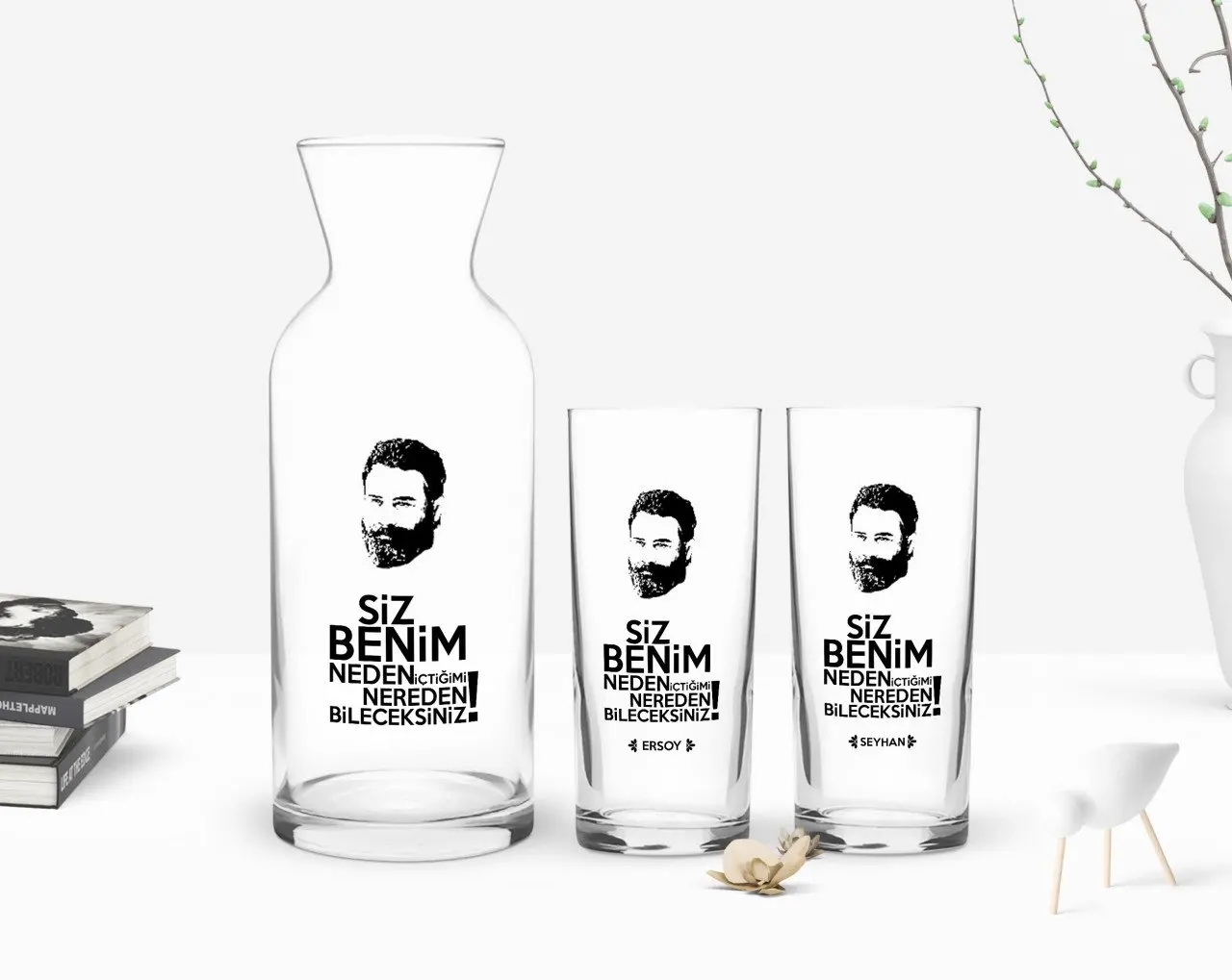 

Персонализированные Цветные принты, где знают, что дизайн двойной Arrack чашки и графин подарок Seti-1