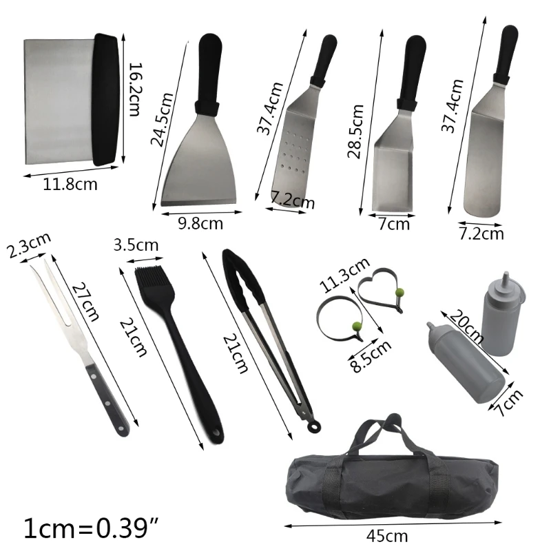 

29EA Portable Barbecue Tool Set with Storage Bags Complete Grill Utensils Kit Metal Spatulas Scraper Egg Rings for friends Steel