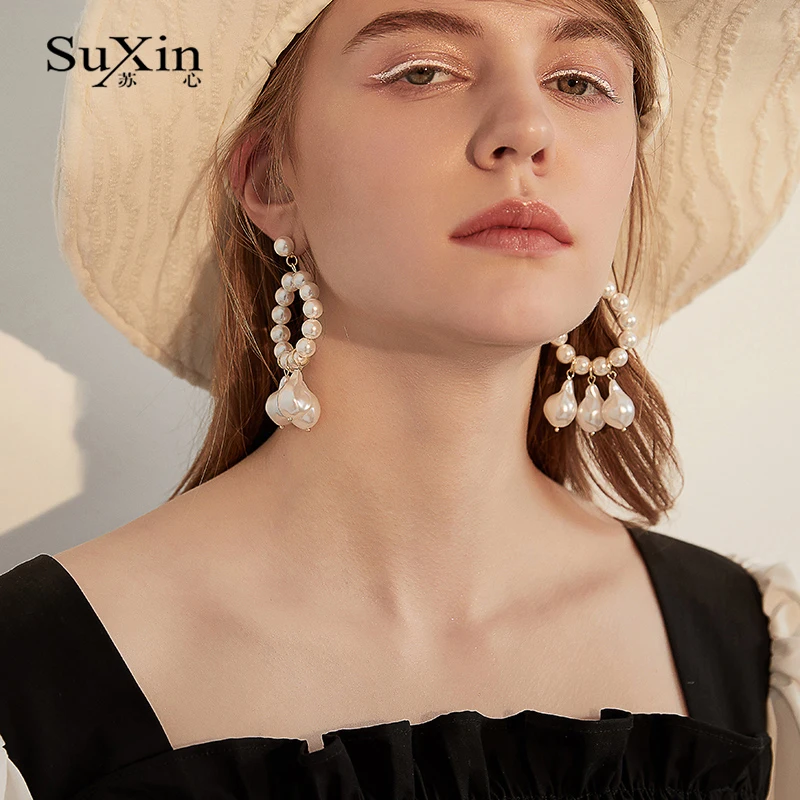 

SuXin earrings 2020 new simple water drop temperament earrings for women long pearl pendant earrings jewelry gifts