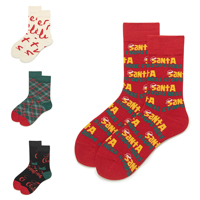 

Новинка 2021, женские и мужские рождественские носки, осенне-зимние теплые повседневные хлопковые носки для дам, Новый Год носки для рождеств...