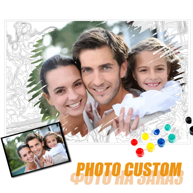 Personalised Paint By Number Photo Custom DIY Oil Painting By Number Picture Drawing Canvas Portrait Family Adult Children Photo