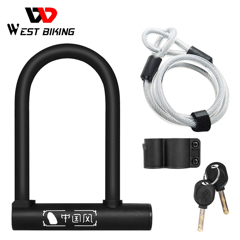 

WEST BIKING Bicycle U Lock MTB Road Bike Wheel Lock 2 Keys Anti-Theft Safety Motorcycle Scooter Cycling Lock Bicycle Accessories