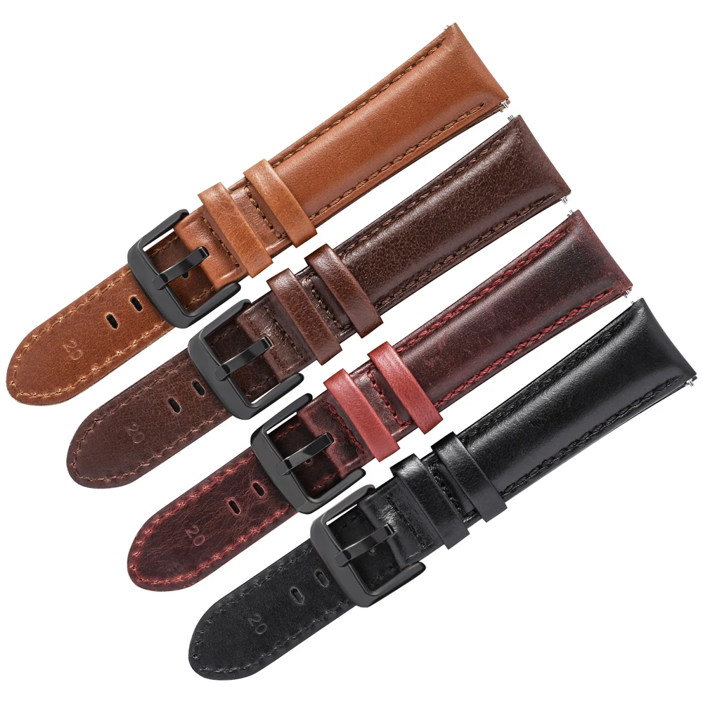 Oil Wax Genuine Leather Watchband 18mm 20mm 22mm 24mm Red Cowhide Leather Watch Bracelet Strap For Samsung Galaxy Watch 42 46mm