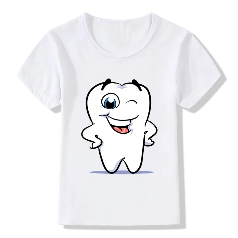 

Cute Tooth Cartoon Print Funny T-Shirts Girls Kids Summer Boy Clothes