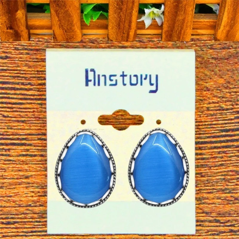 2 Colors Water Drop Opal Earrings Stud Vintage Lady Antique Silver Plated Push Bback Fashion Jewelry TE510|Серьги-гвоздики| |