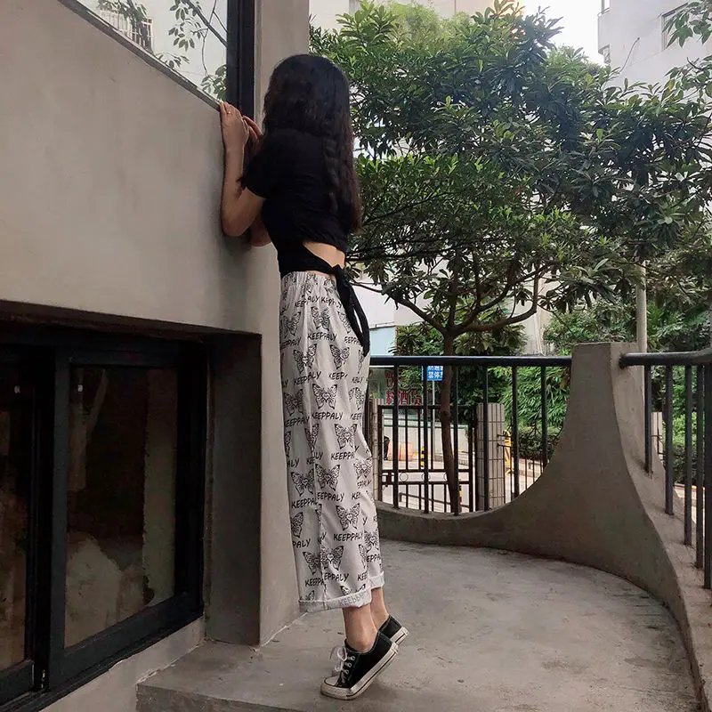 Брюки NiceMix женские до щиколотки милые свободные прямые белые штаны с графическим