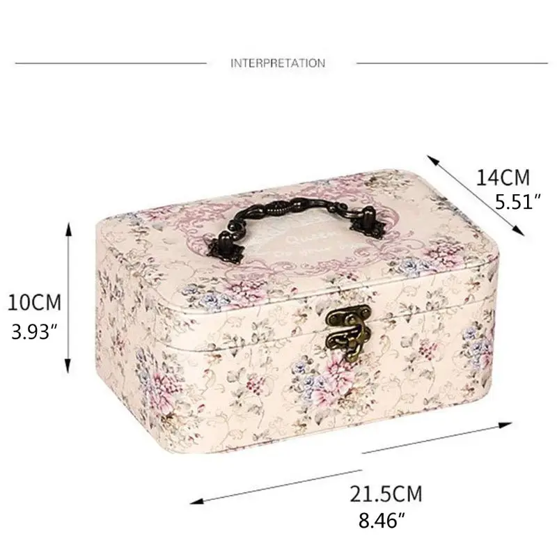 

4 Colors Double Layer PU Leather Jewelry Box with Lock Floral Printed for Women Earring Ring Cosmetic Box Jewelry Carrying Case