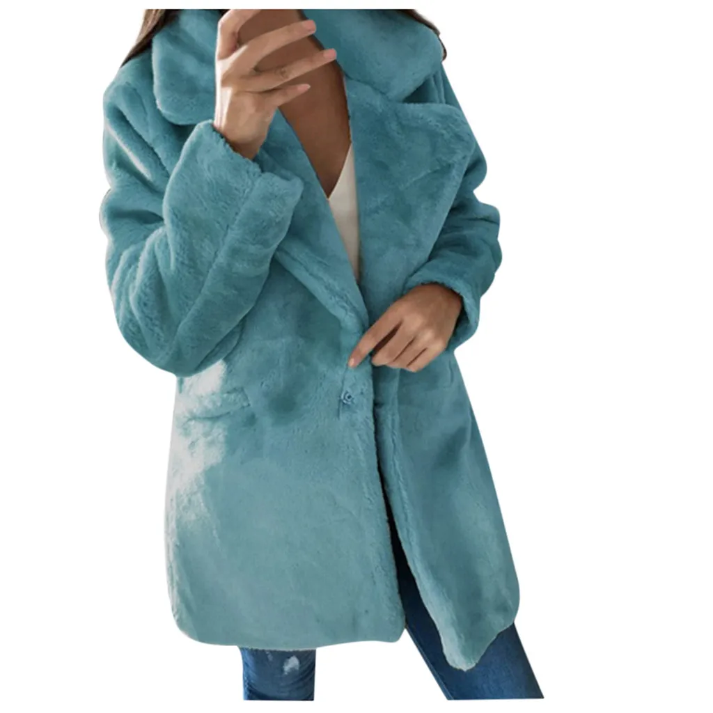 Blue Женское пальто из искусственного меха с длинным рукавом и капюшоном, модное женское зимнее теплое плотное пальто, куртка с карманами, кардиган chaqueta muje# g3 - Цвет: Blue