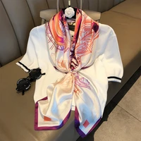 ladies totem printed shawl wrap high quality big hijab women echarpe bandana neckerchief square imitated silk scarf 90 90
