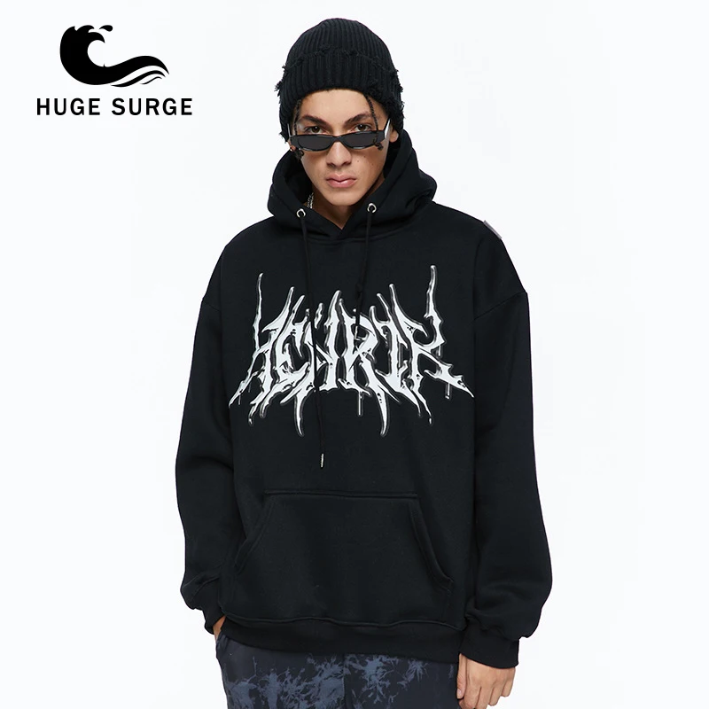 

HUGE SURGE New Style Popular Logo Pure Cotton Chinese Print Loose Hooded Top Lovers Pullover Hoodie Sweatshirt