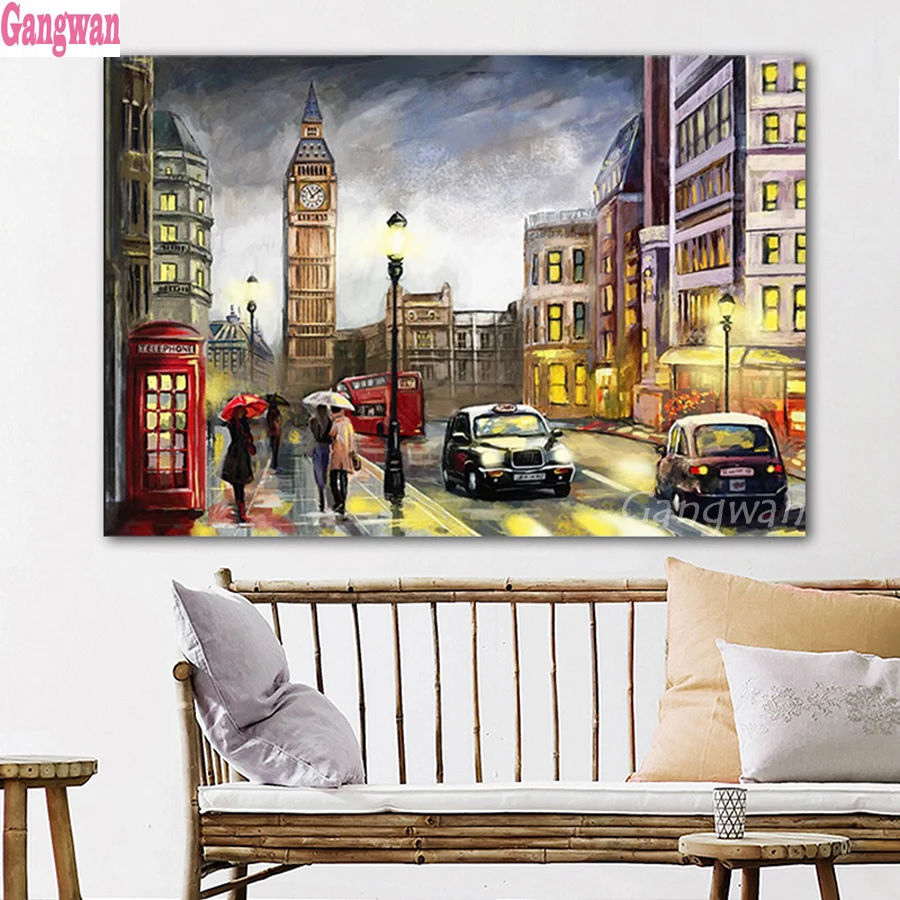 

5D алмазная живопись, дождь, улица, городской пейзаж, полноразмерная круглая алмазная живопись, картины, алмазная вышивка, Декор