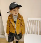 Куртка из ПУ кожи для маленьких мальчиков и девочек, детская водонепроницаемая ветрозащитная верхняя одежда в Корейском стиле, пальто на молнии с воротником