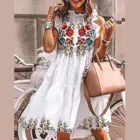 Платье женское с размера плюс и цветочным принтом, элегантное милое белое универсальное платье без рукавов, лето 2021