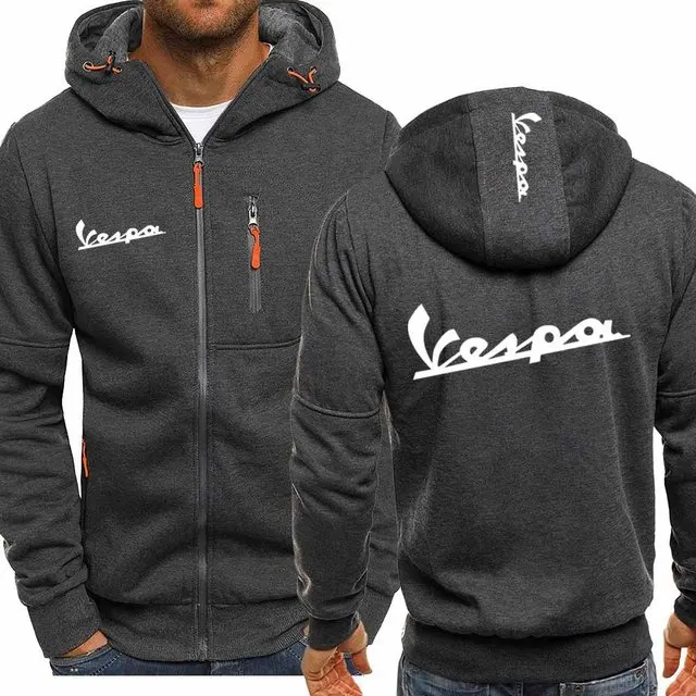 NEW Style Men's Hoodies Vespa Logo Print Spring Autumn Casual HipHop Hooded Fleece Sweatshirts Zipper Jacket Tops 3 Colors