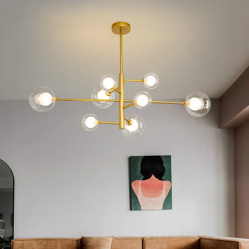 

Nordic Bean Copper Chandelier Lighting Modern Glass Ball Chandelier Lamp For Living Room/Bedroom Decor Light FIxture