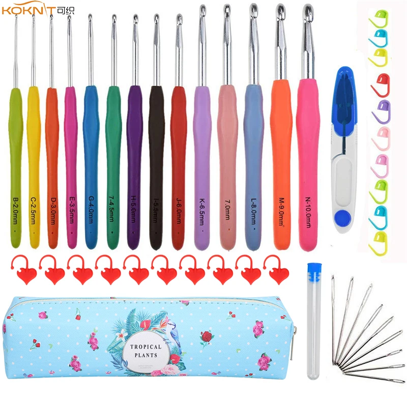 

Набор вязальных крючков KOKNIT, 14 шт., 2,0-10,0 мм, с мягкой ручкой, удлиненные спицы, набор спиц вплетать в пряжу