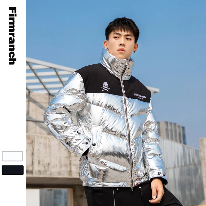 

2020 White duck down coat shiny silver&black turtleneck men parkas patchwork thick snow down jacket men зимняя мужская одежда