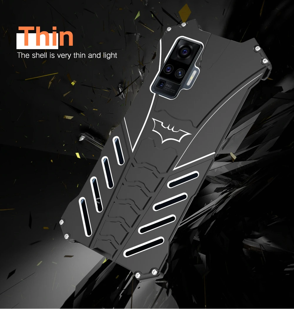 

Shockproof Aluminum Armor Hybrid Phone Case For Vivo X50 Pro Anti Scratch Metal Fashion Bat Man Cool Style Fall Protection Cover