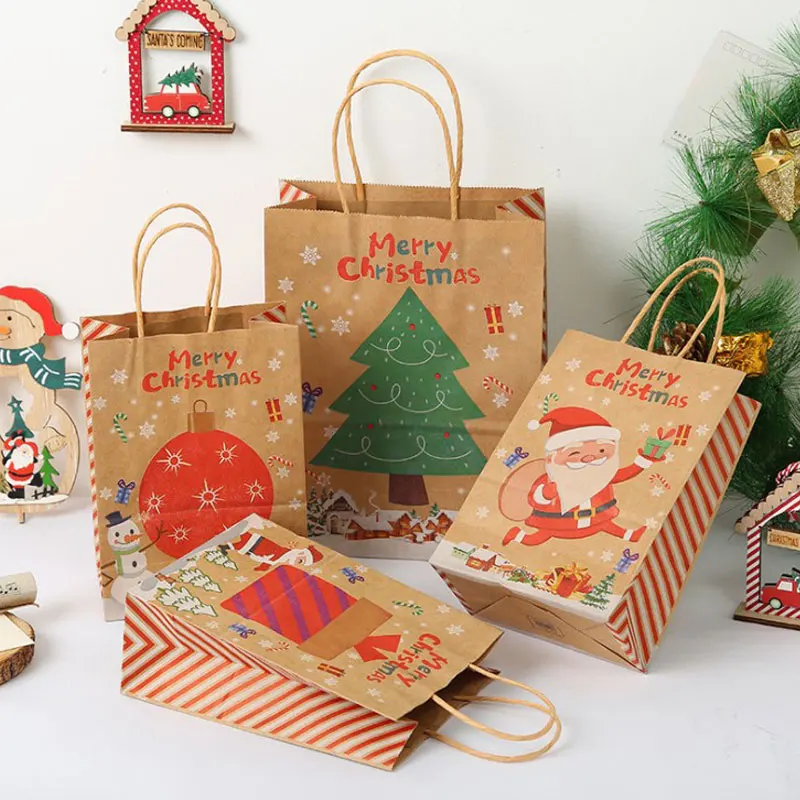 

9pcs Kraft Paper Christmas Gift Bags DIY Painting New Year Kids Gift Packaging Bag Merry Christmas Decoration Noel Navidad 2022