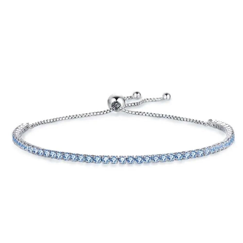 White Gold Blue CZ TONGZHE оригинальные теннисные браслеты для женщин из стерлингового серебра 925 пробы, белый синий розовый камень, розовое золото, ювелирная коробка, цепочка, браслет - Окраска металла: White Gold Blue CZ