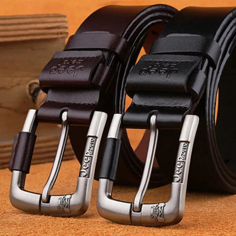 Designer Jeep zero 100% Upper Genuine Leather Alloy Pin Buckle Belt For Men Business Fancy Vintage Jean Cintos Belts | Аксессуары для