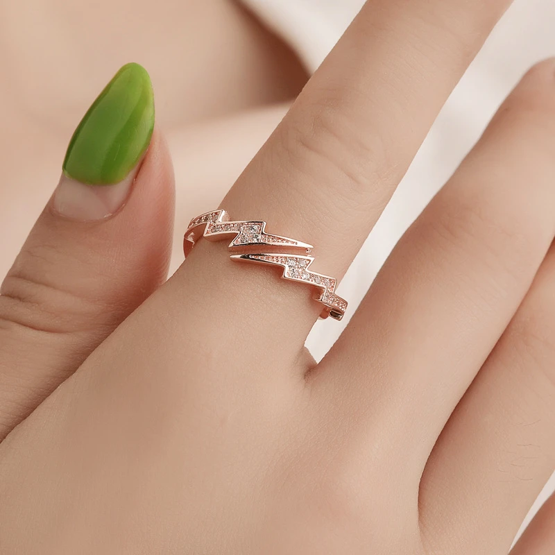 

Lightning Open Ring Classic Engagement Wedding Jewelry Ladies Fashion Rose Gold Ring Accessories Creative Ladies Party Jewelry