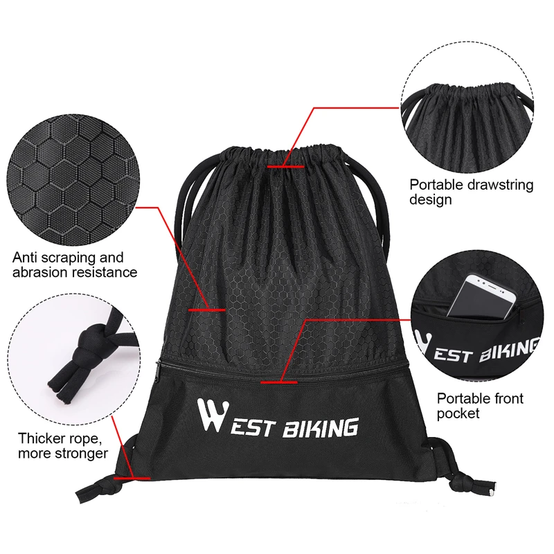 WEST BIKING рюкзаки с застежкой-шнурком для мужчин, дорожная сумка для бега, портативная Повседневная сумка для бега, Спортивная велосипедная сумка