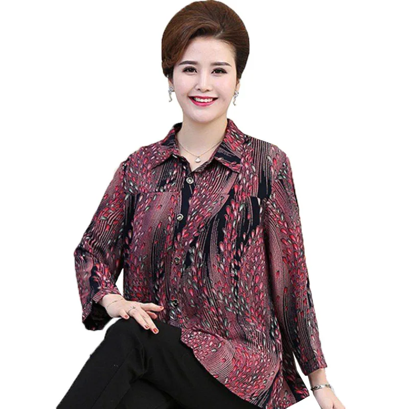 

Middle-aged And Elderly Women's Shirts Printing Spring Summer Shirt Blouse Basic Section Grandmother Casual Thin Coat Tops 7XL