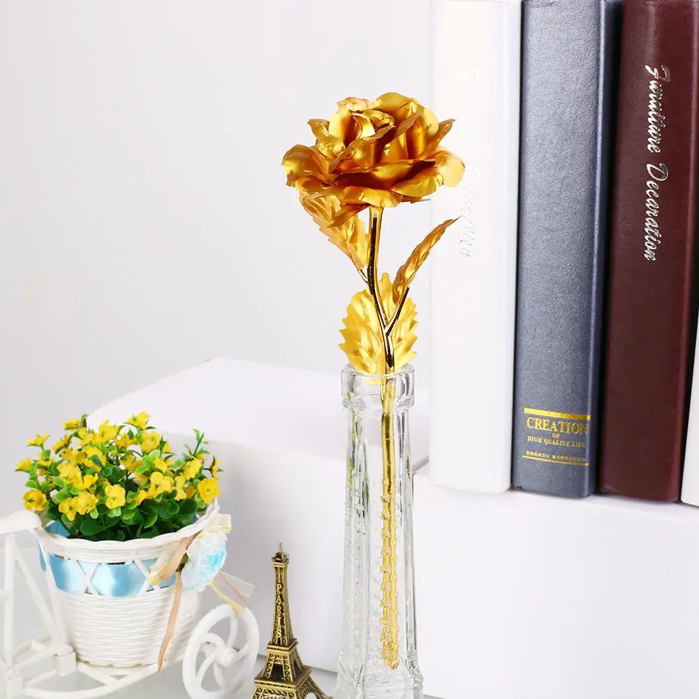 Gold Foil Plated Rose Flowers Goldplated Artificial Flower Golden Violet 24K Without Box Romantic | Дом и сад