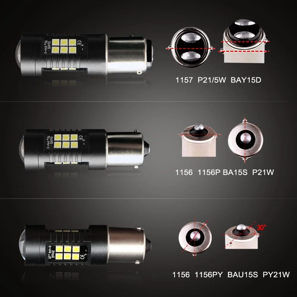 

2PCS BAU15S PY21W LED 7443 W21/5W Bulbs 1157 BAY15D 1156 P21W LED BA15S Lamp for Reverse Lights Brake Lights Turn Signal 12-24V