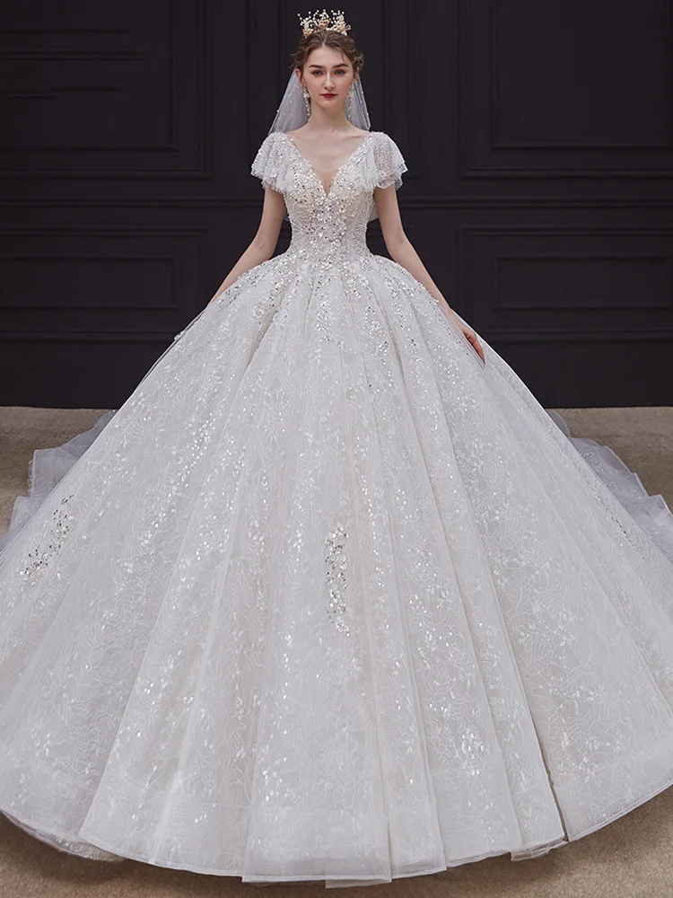 

Vestido De Noiva 2021 сексуальное бальное платье принцессы с V-образным вырезом роскошное кружевное свадебное платье с вышивкой на заказ