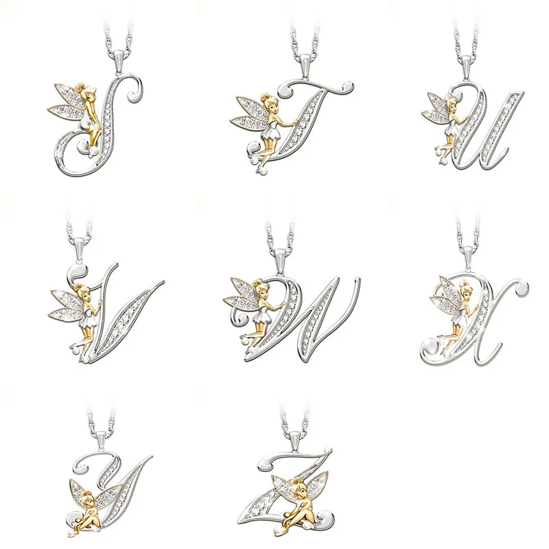 

Initial Letter Necklace Women Fashion Crystal Fairy Alphabet Statement Necklaces White Gold/Yellow Gold Color Collier FemmeVIMIO