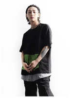 mens short sleeve t shirt summer new personality mesh bag stitching round collar fashion youth leisure large size half sleeve