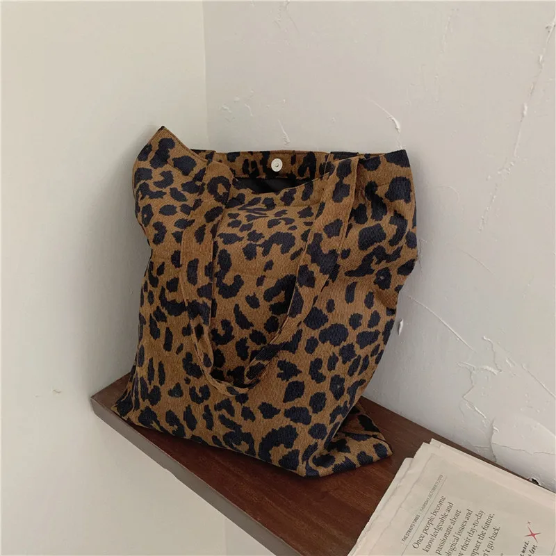 

New Bags For Women 2021 Corduroy Shoulder Bag Reusable Shopping Bags Casual Tote Female Handbag Woman Dropshipping Leopard Print