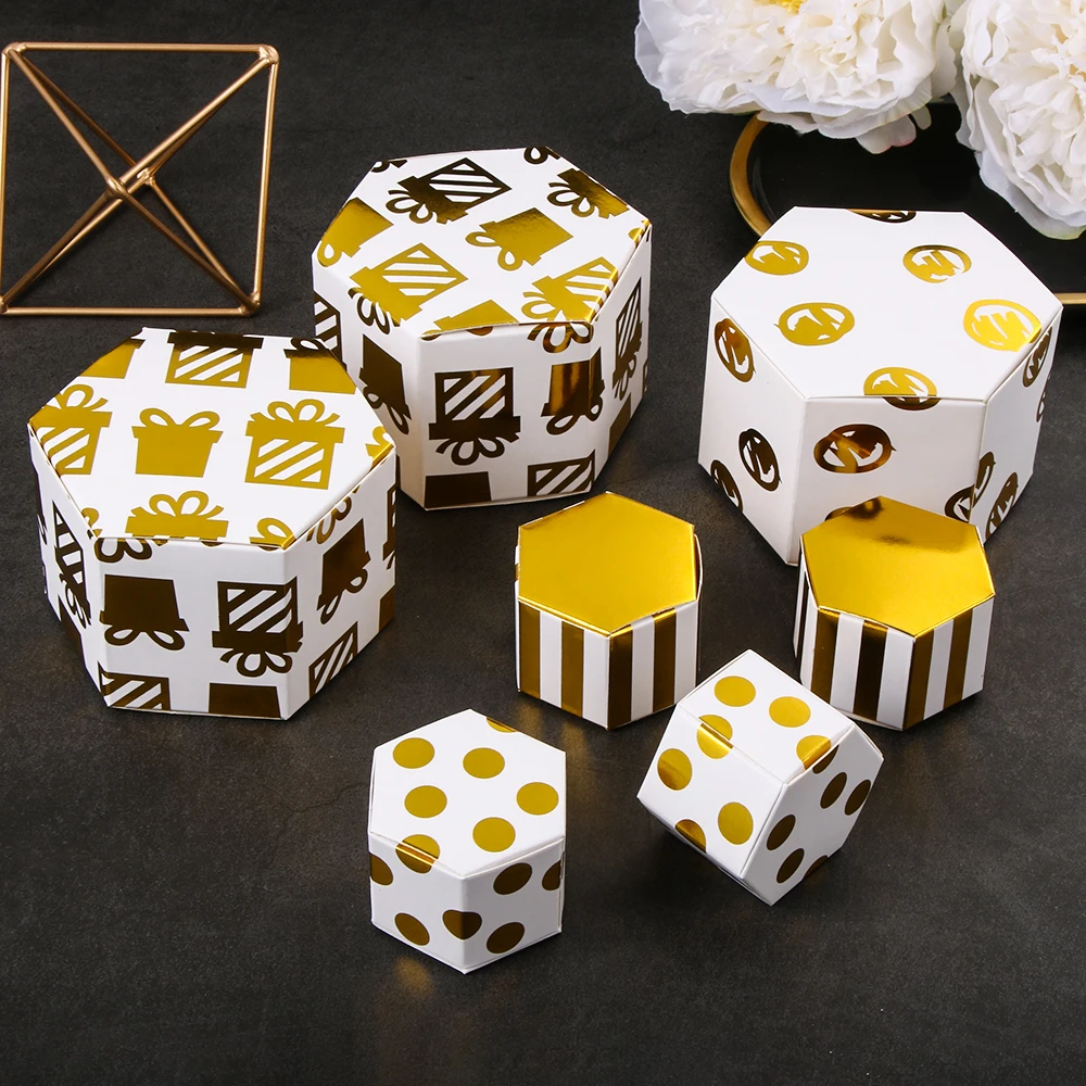 5 шт. Шестигранная Магнитная подарочная коробка в золотую полоску посылка для