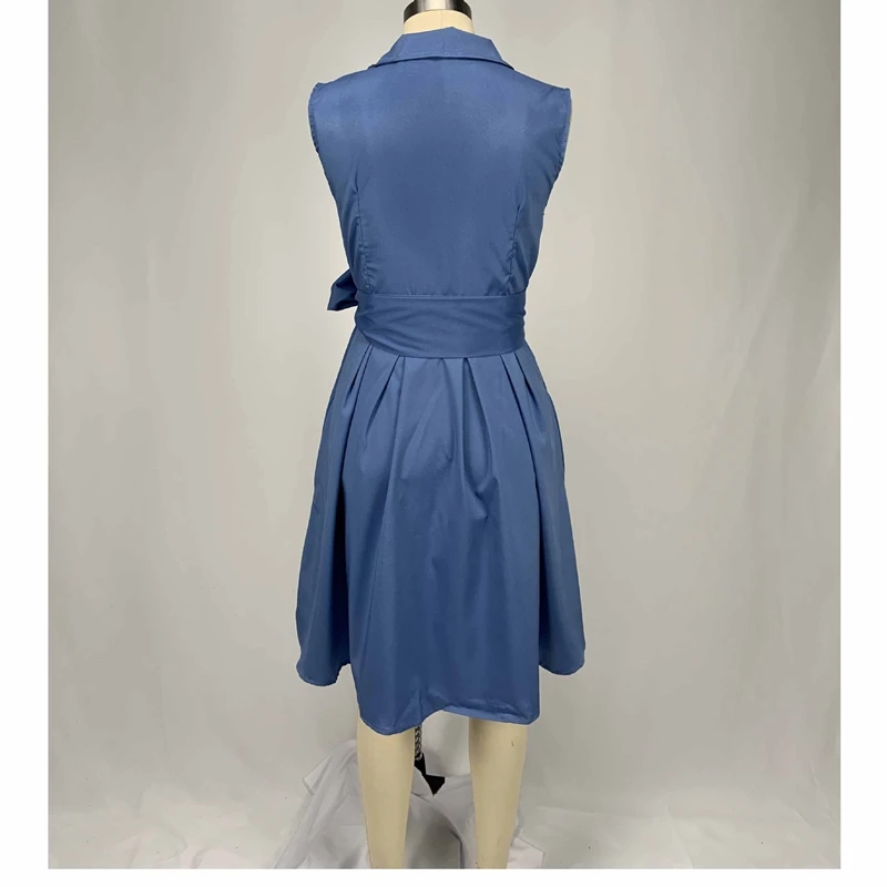 

Sleeveless Midi Dress Women Summer 2021 Lace Up V Neck Knee Length Dresses Slim High Waist Ladies Casual Clothing Dropshipping